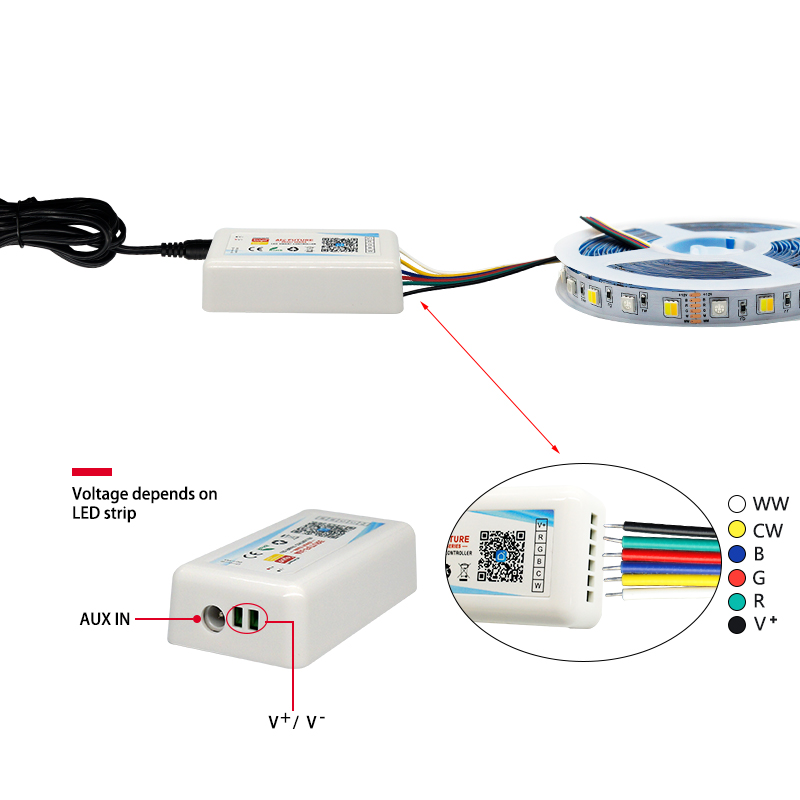 DC12V 16.4ft/5M 5050SMD RGB+CCT Tuya Smart Flexible LED Strip Light Kit, 60LEDs/M, Work With Alexa & Google Assitant